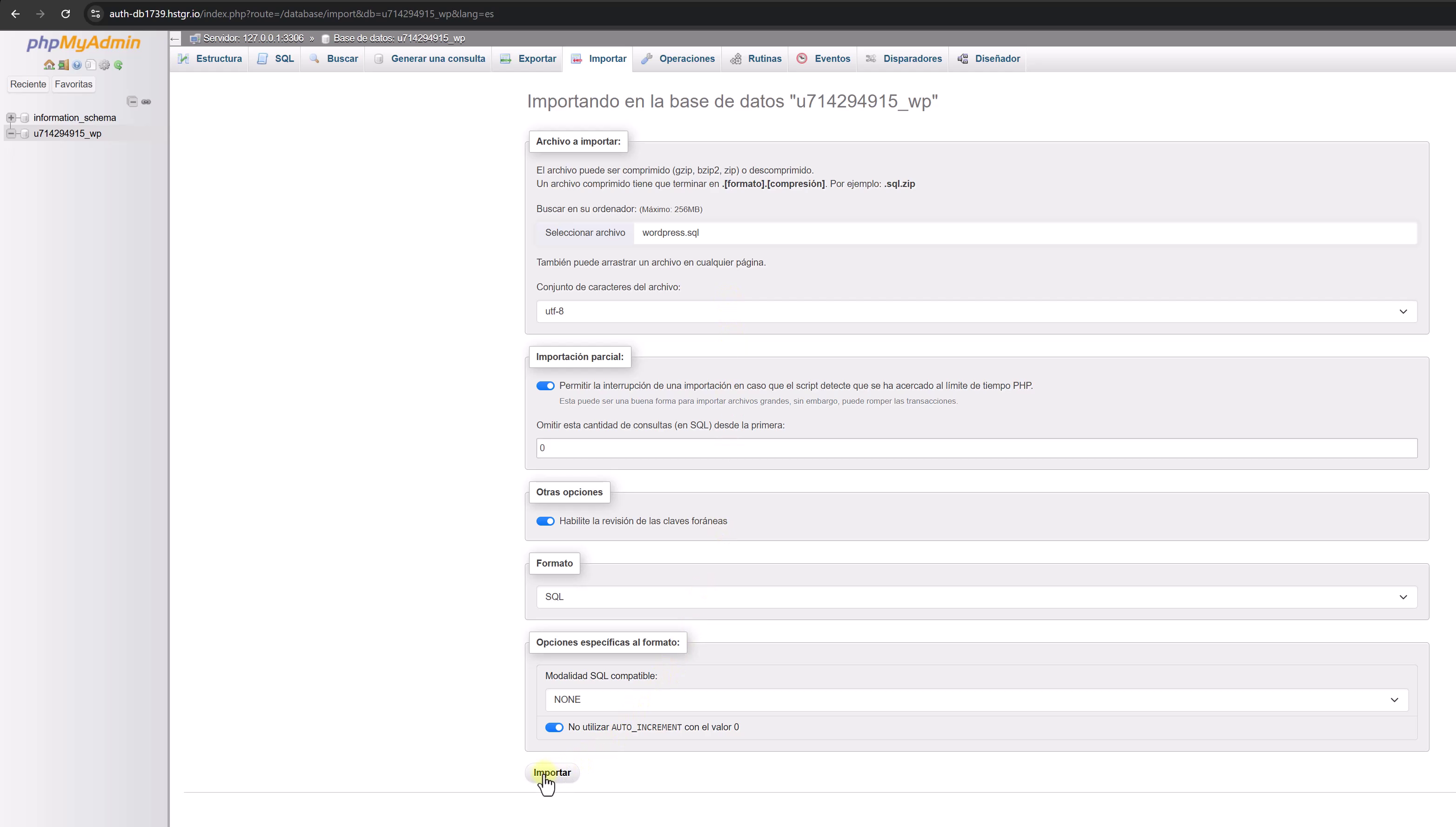 Importar base de datos Importar base de localhost a Hosting