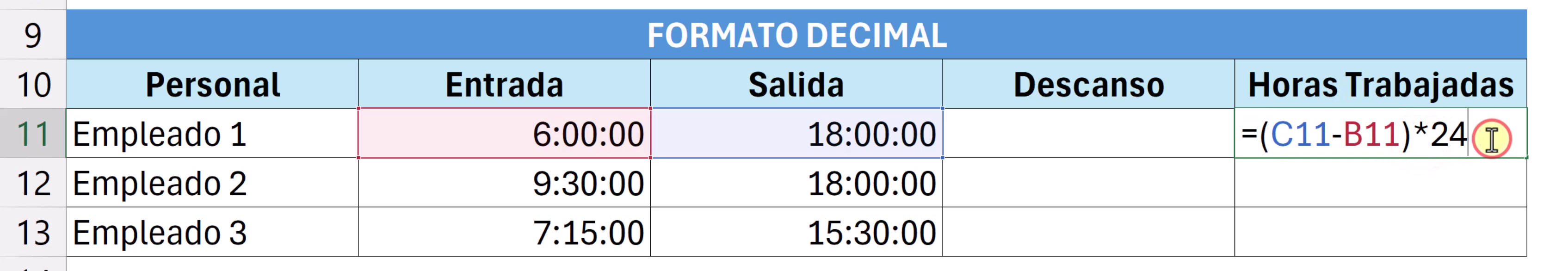 Sumar horas en formato decimal Convertir formato Horas a Decimales