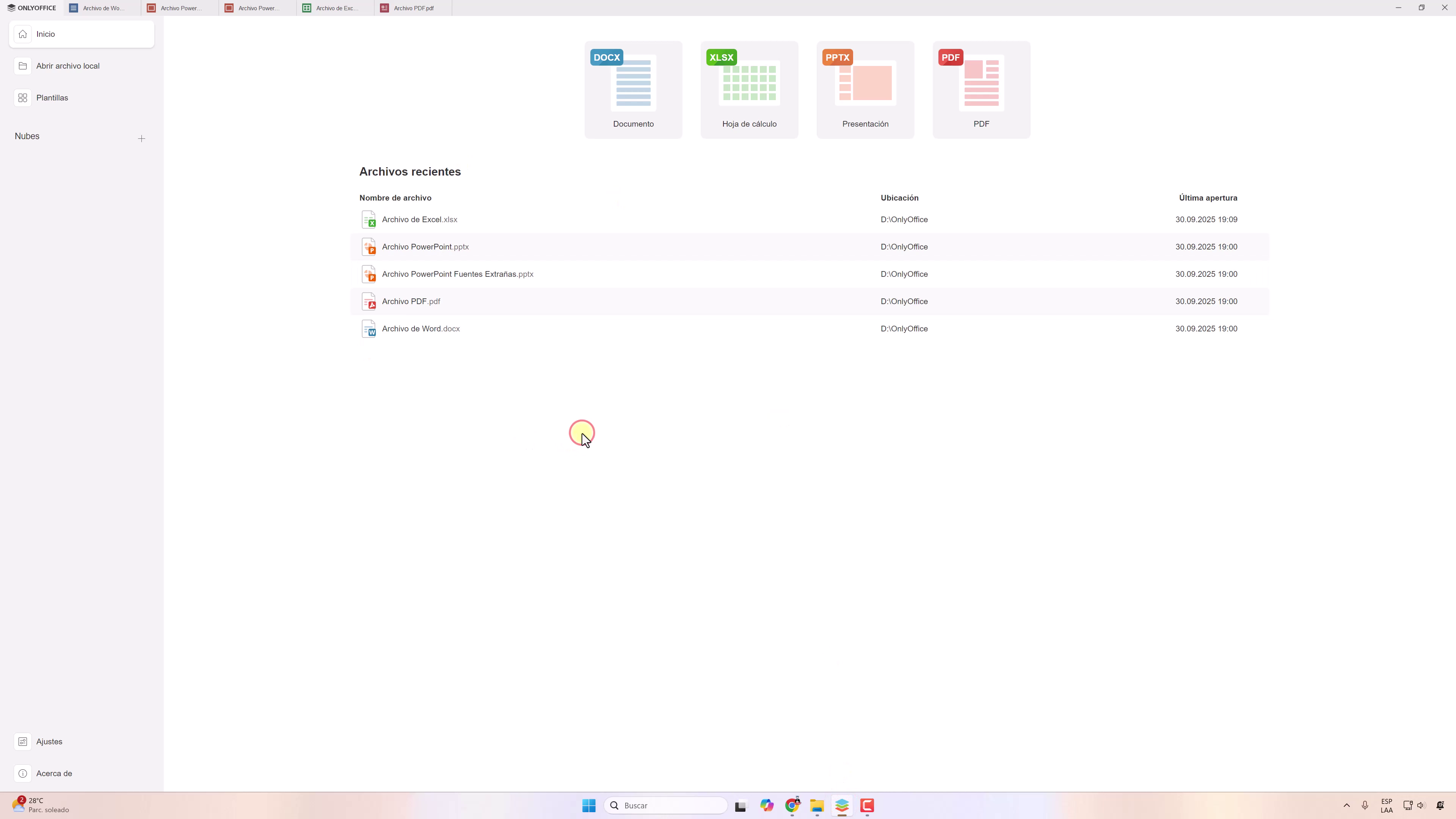 Interfaz de OnlyOffice Interfaz principal de OnlyOffice que muestra su diseño limpio y las herramientas disponibles.