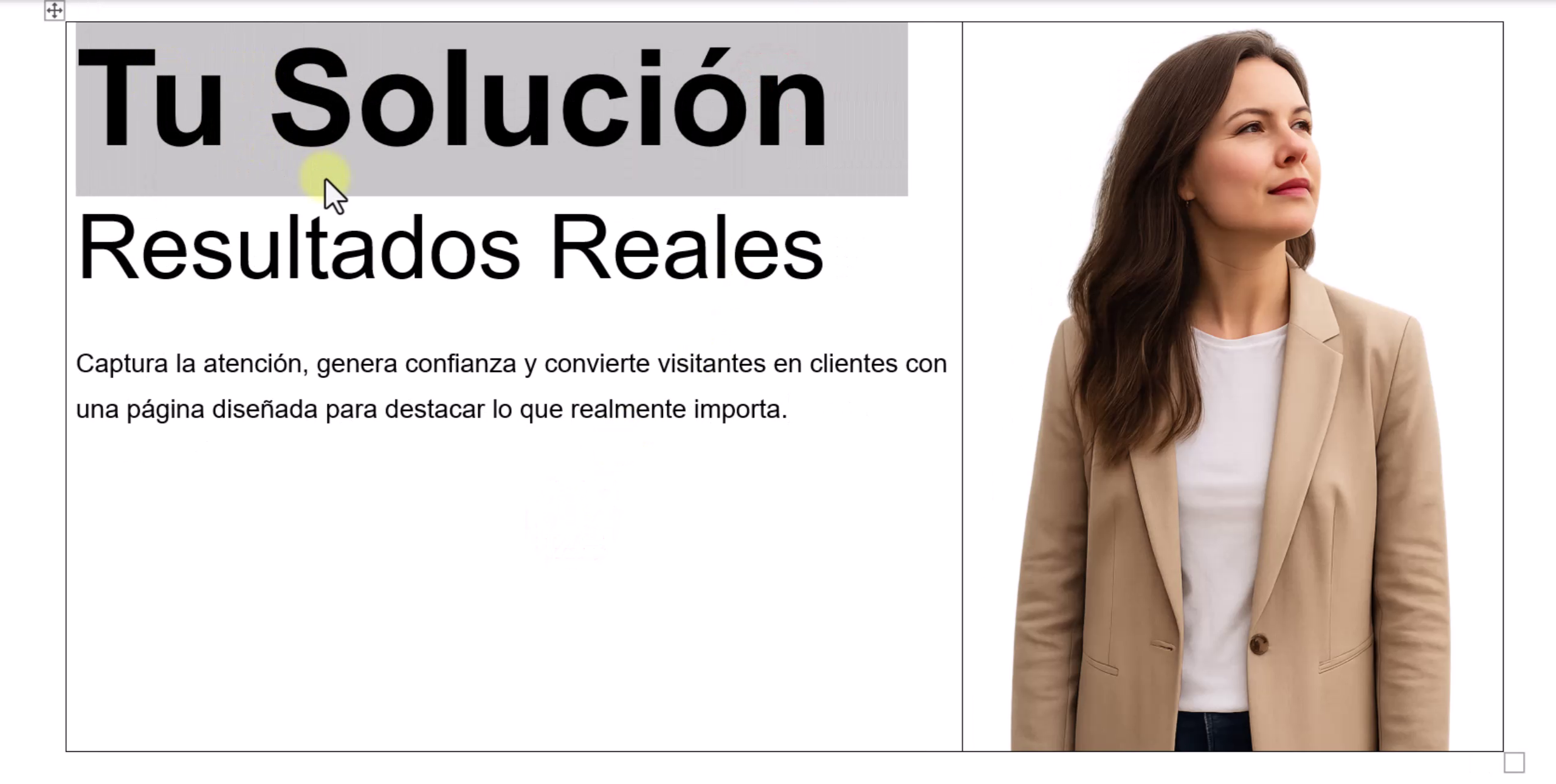 Banner de landing page en Word Diseño del banner principal de la landing page usando una tabla de dos columnas en Word