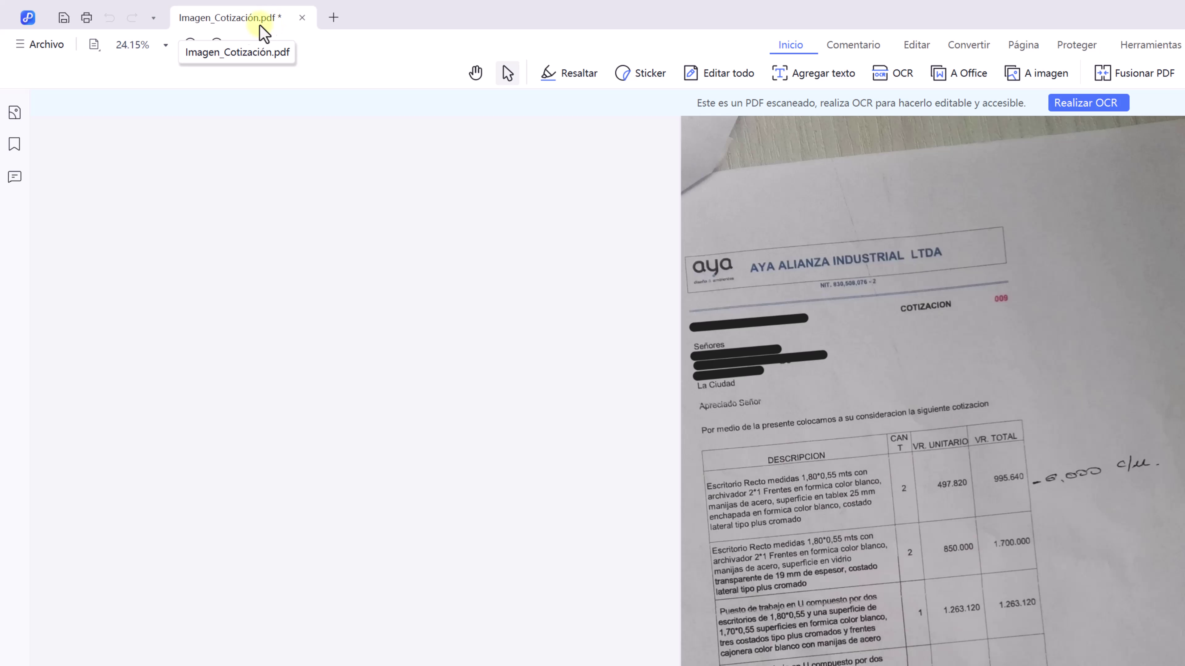 arrastrar-imagen-a-pidnop Interfaz de PDNOP recibiendo una imagen para convertir a PDF.