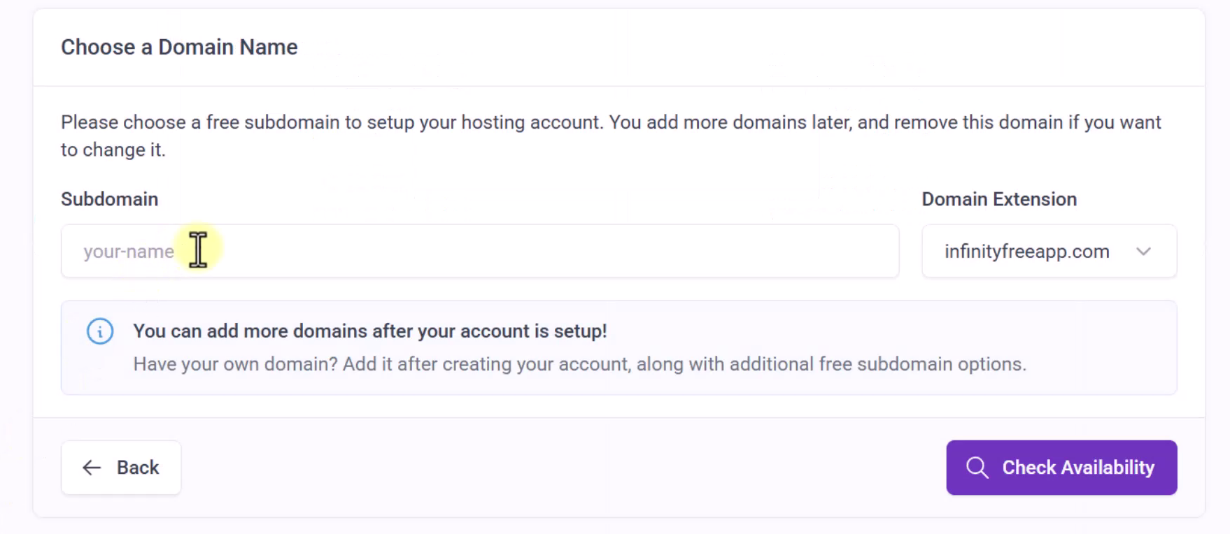 elegir-dominio-gratis-infinityfree Selección de subdominio gratuito en panel de InfinityFree