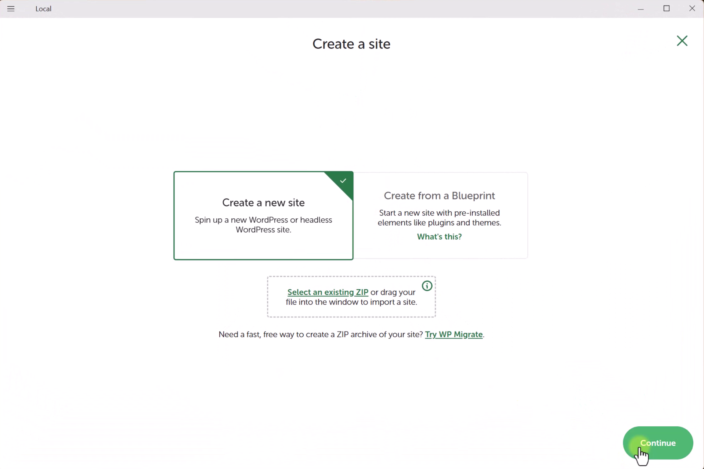 Interfaz Local WP Crear Sitio Interfaz principal del programa Local WP destacando el botón para crear un nuevo sitio web local.
