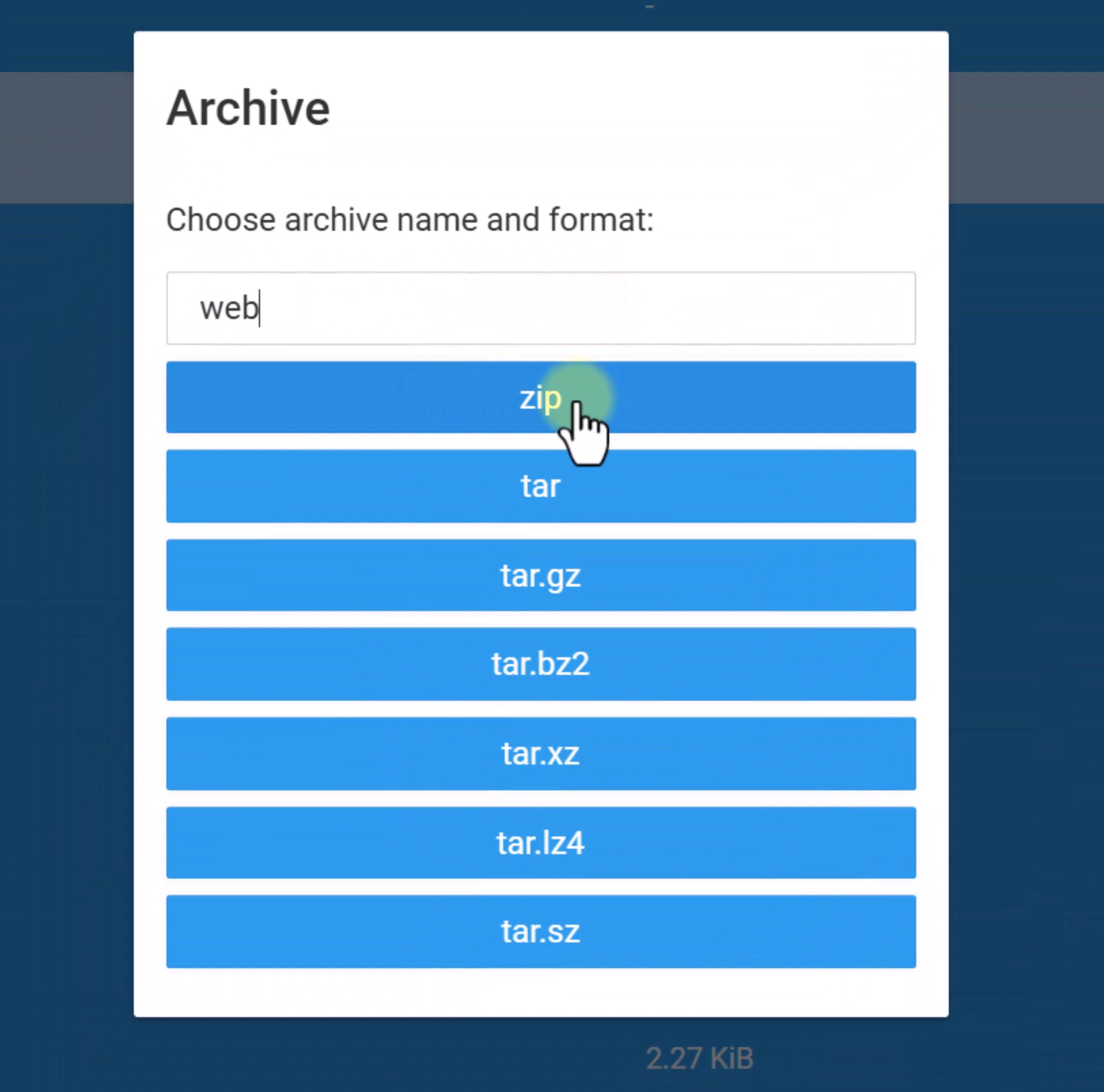 Seleccionar y comprimir archivos en Hostinger.